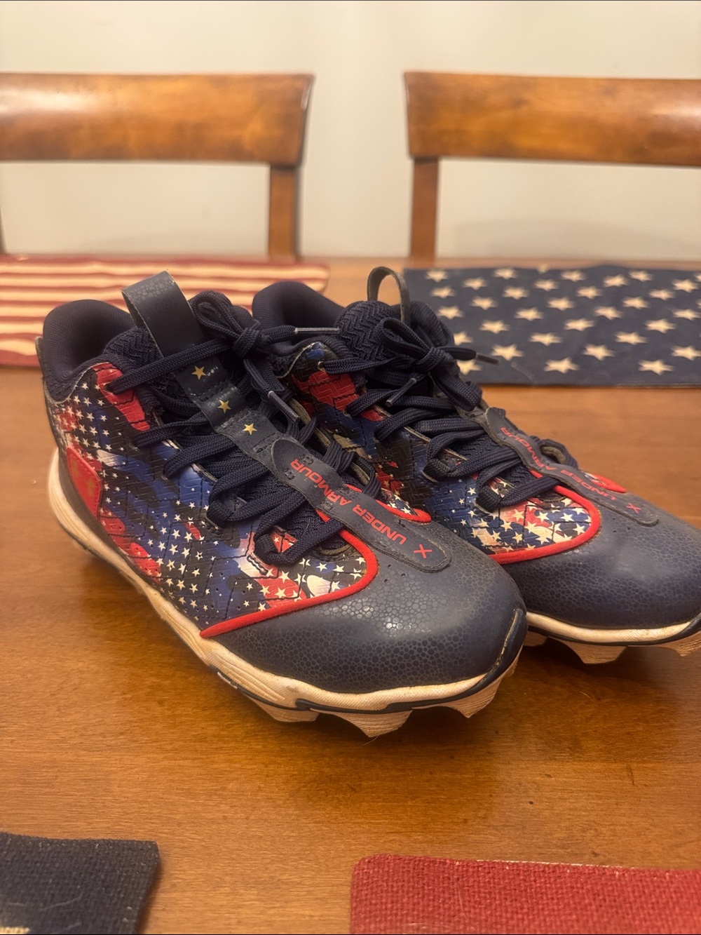 Under Armour Kids Navy, Red & White Star-Print Athletic Cleats